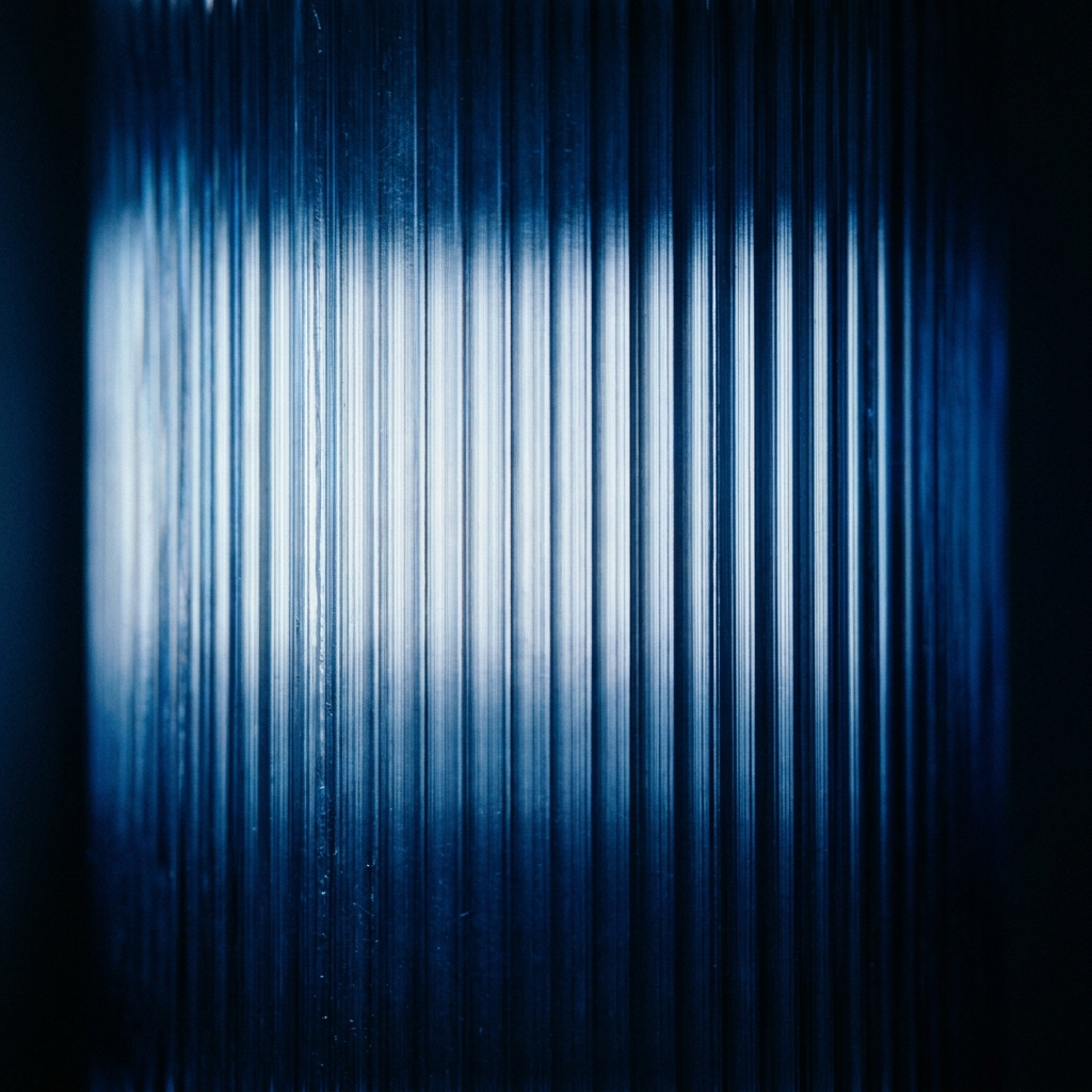 Light passing through blue ribbed glass